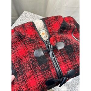 Ruff Hewn Men's‎ Red Black Plaid Sherpa Lined Hooded Vest Size M Duffle Style